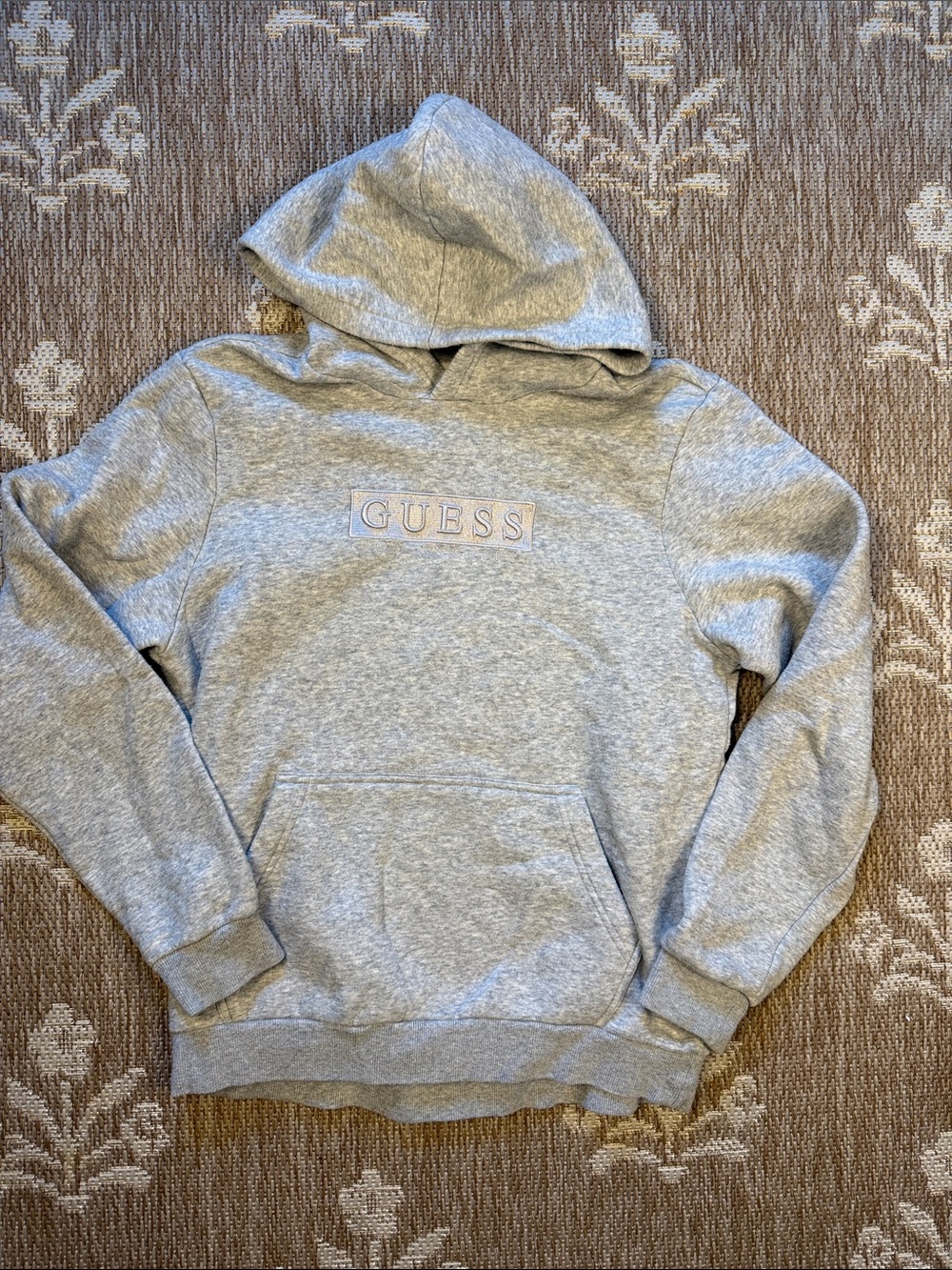 Guess Men’s Light Gray Crewneck Hoodie with Logo